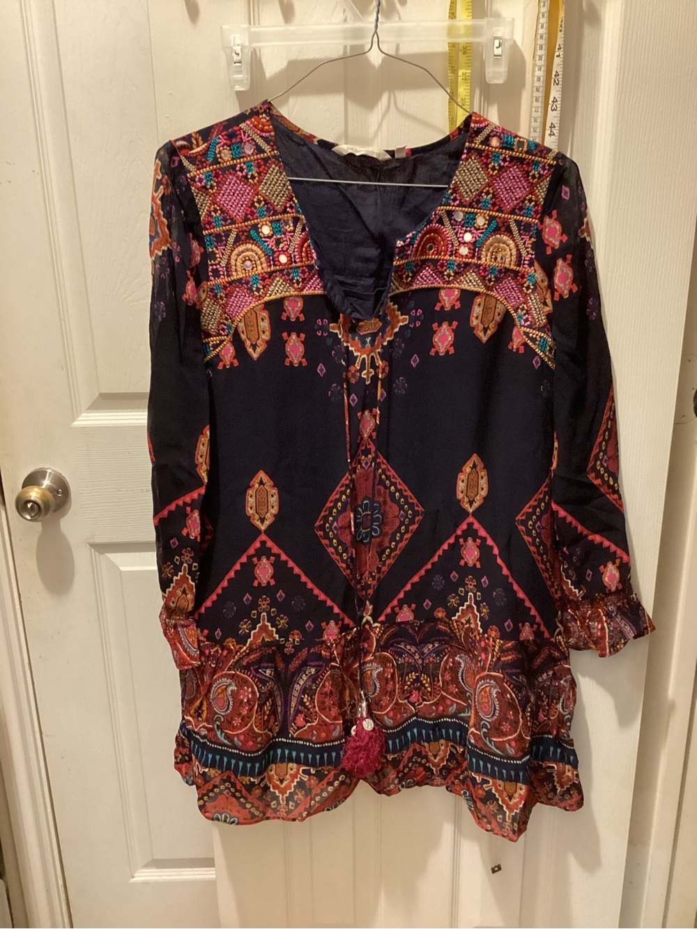 Soft Surroundings Navy Tunic with Pink & Orange Embroidery